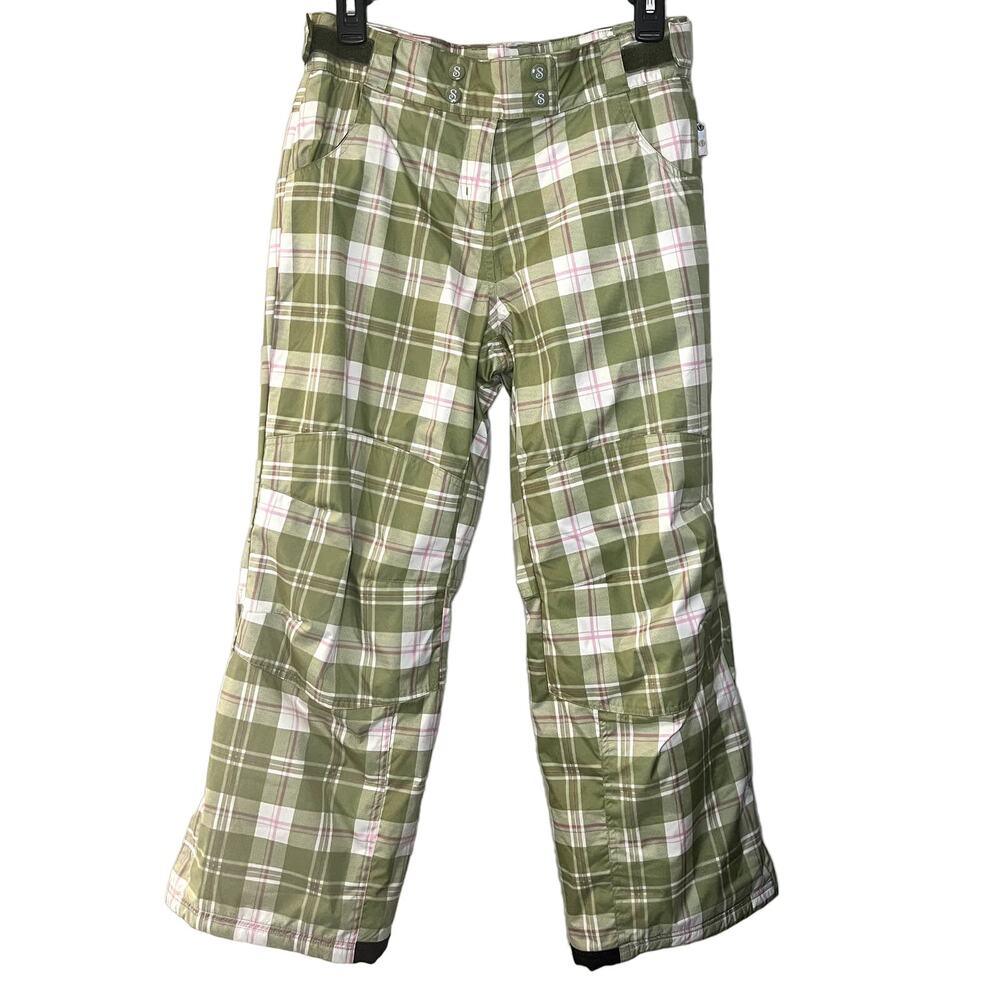 SUNICE GREEN PINK WHITE PLAID GIRLS SKI PANTS SNOW PANTS SIZE 12